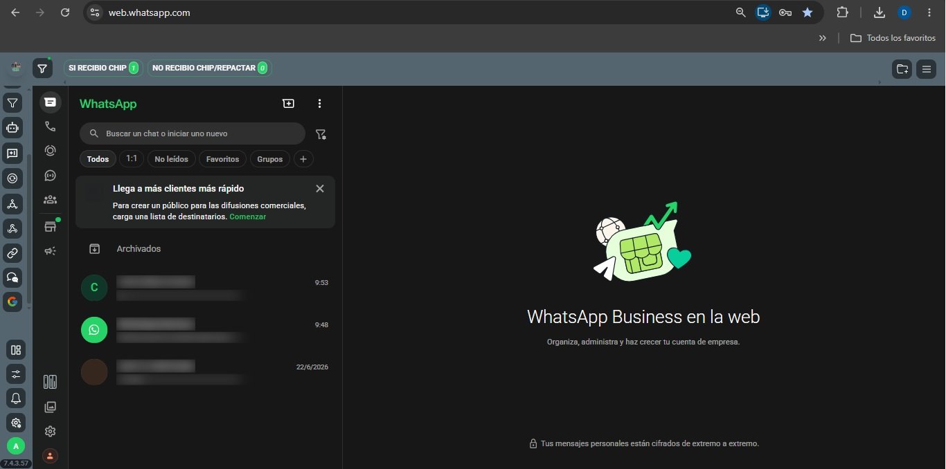 Vista real de NIXCRM Extensión Local en WhatsApp Web